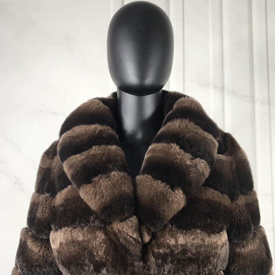 Rabbit Fur Turndown Collar Coat