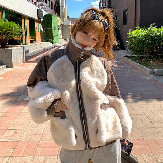 Genuine Leather Loose Puff Sleeve Fur Jacket
