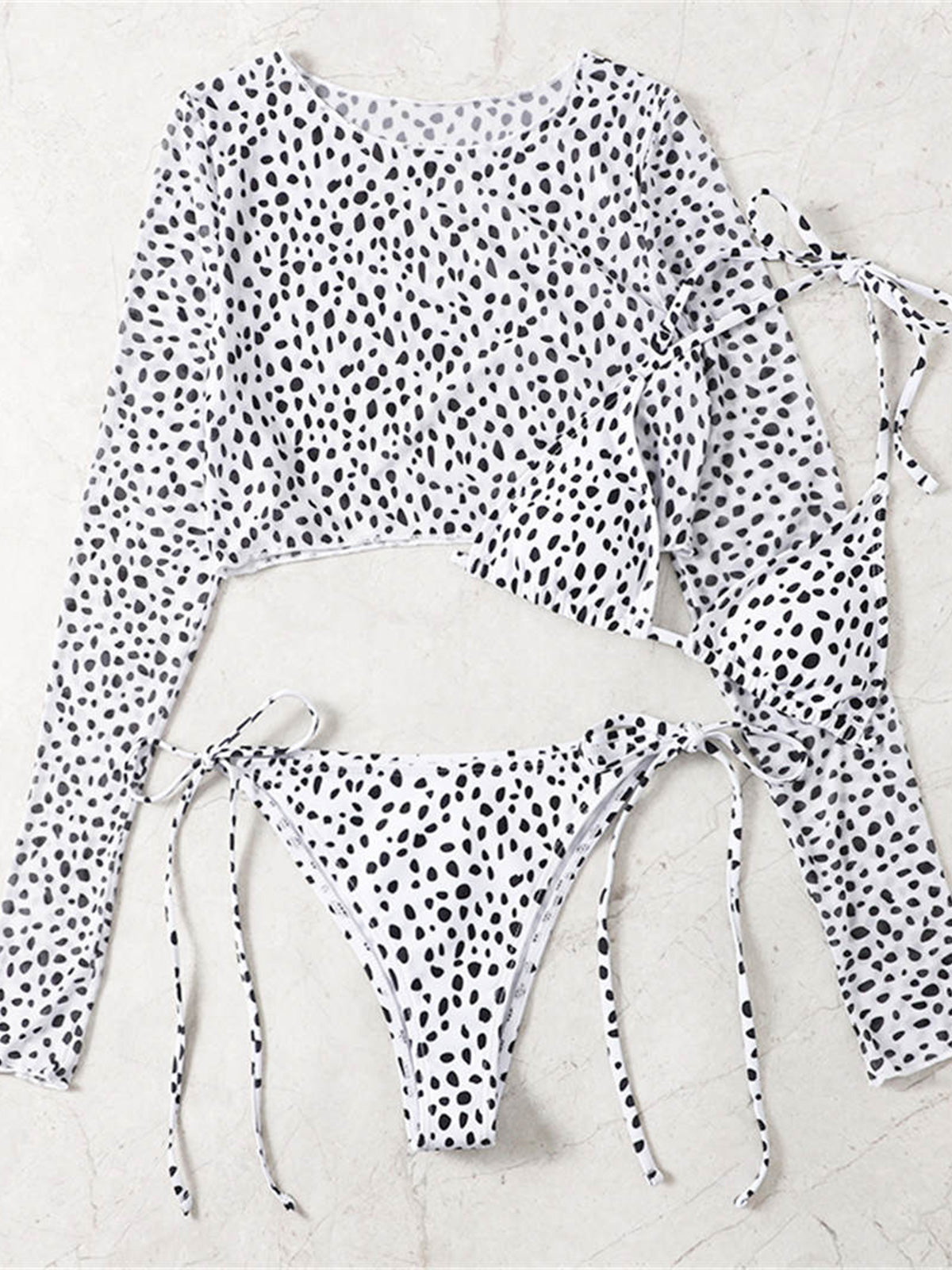 Leopard Print Long Sleeve Bikini 3 Piece Sets