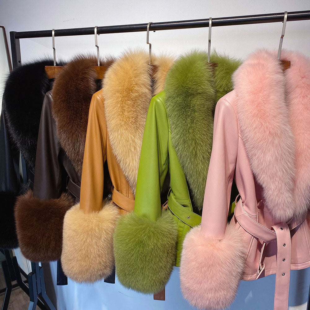 Genuine Leather Big Fur Short Pea Coats