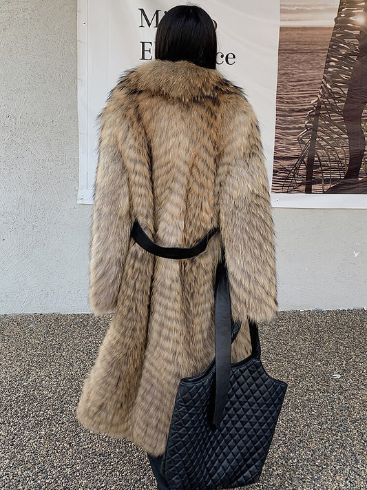 Luxury Striped Real Fur Coats X-Long