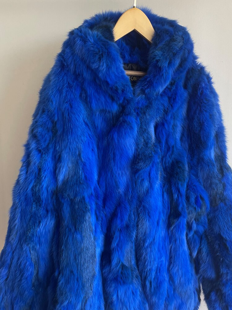 Mixed Color Blend Real Fur Hooded Coats