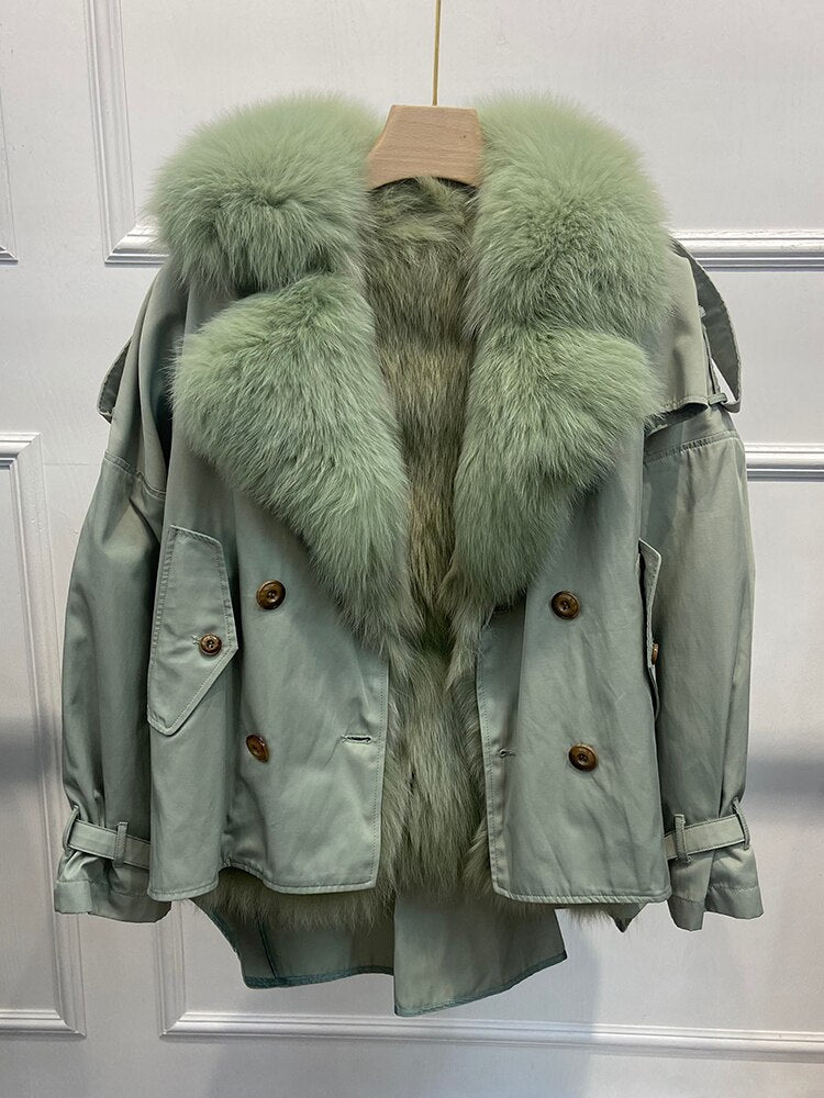 Real Fur Collar & Rabbit Fur Lining Oversize Coats