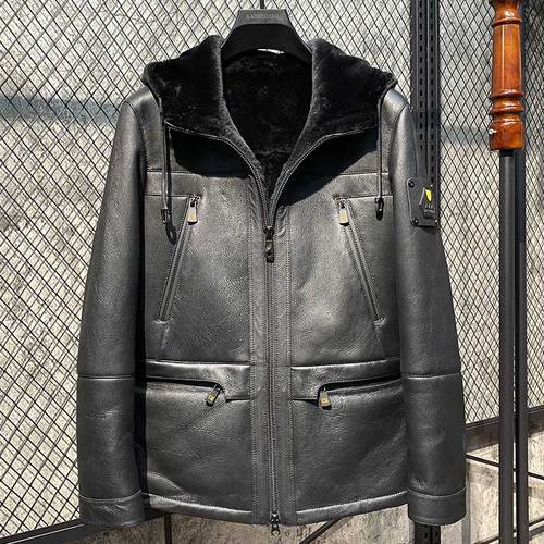 Genuine Leather Coats Black Real Shearling Lining & Hood
