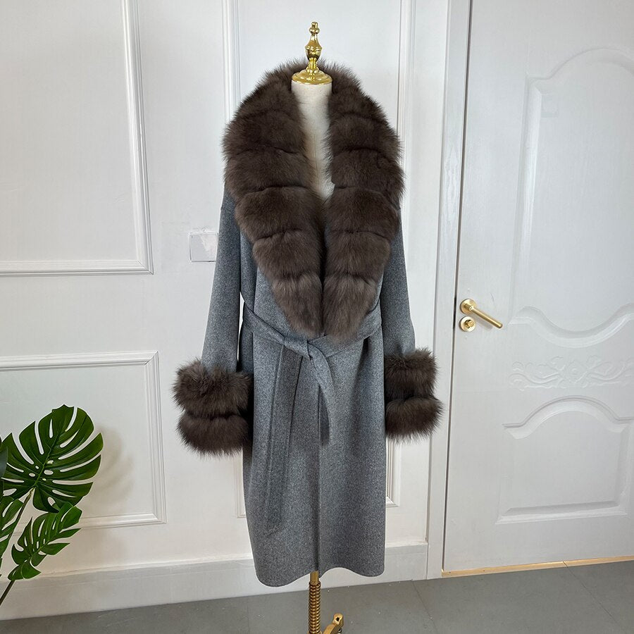 Long Cashmere Real Fur Collar & Cuffs