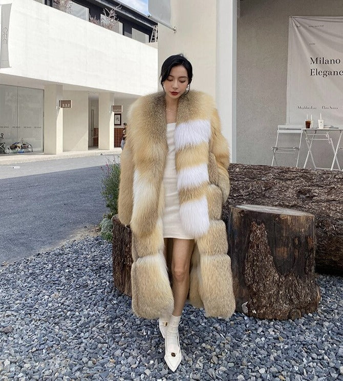 Long Thick Collar Real Fox Fur X-Long Coats