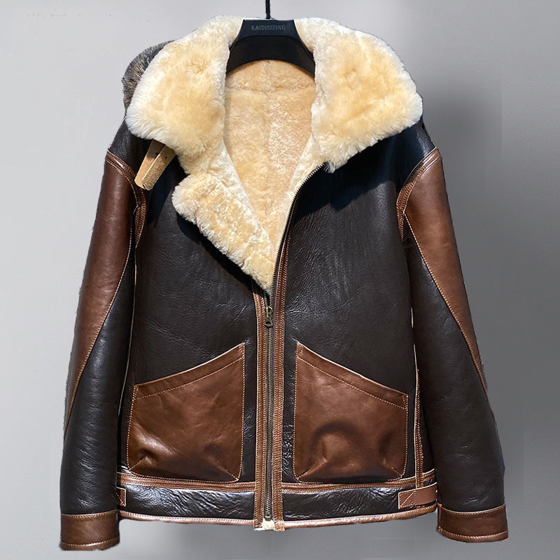 Genuine Leather Shearling Fur Hooded Flight Coats