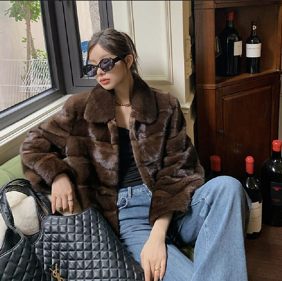 Wide Waisted Full Pelt Collar Real Mink Coats