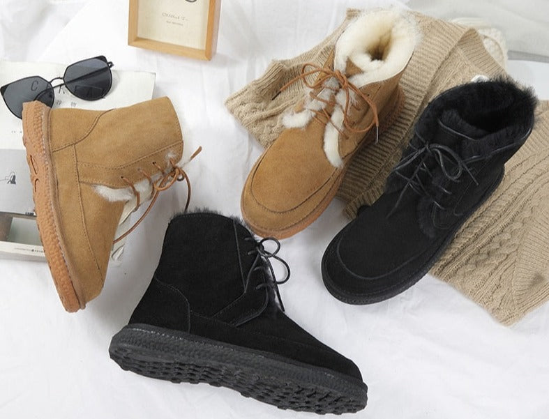 Genuine Leather Natural Fur Snow Boots