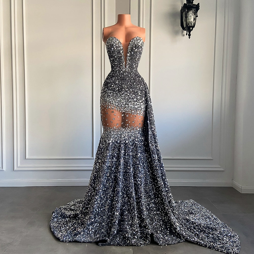 Crystal Rubies Sequin Mesh Mermaid Floor-length Dresses
