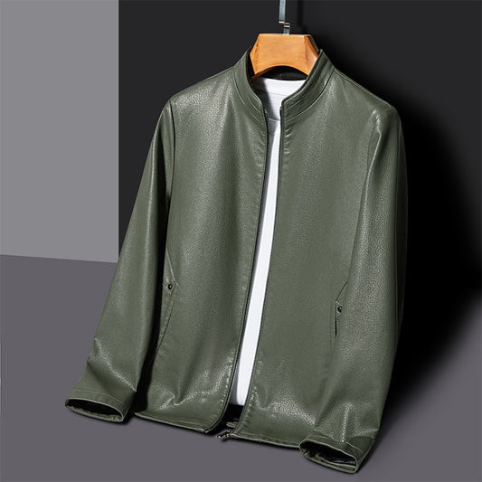 Genuine Leather Thin Jackets Stand Collar