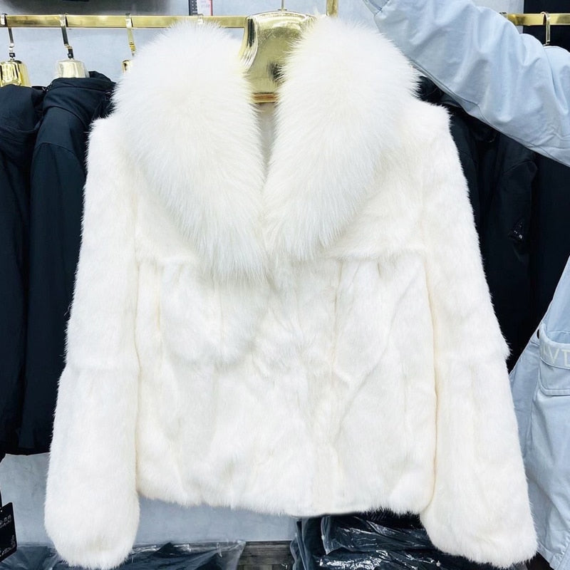 Full Pelt Rabbit Fur Coat Real Fox Fur Collar