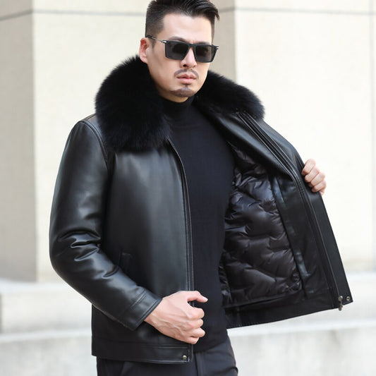 Genuine Leather Duck Down Coat Big Real Fur Collar