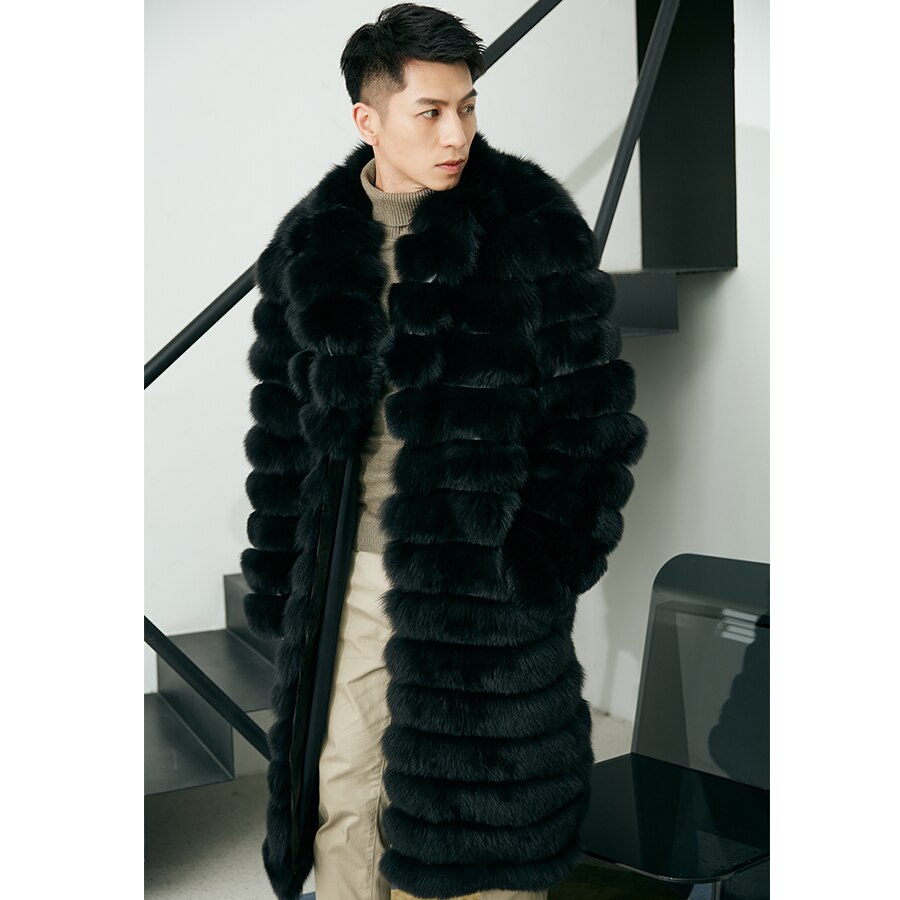 Black Real Fur Long Coat Big Fur Collar