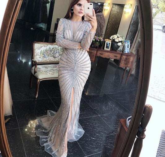 Luxury Sparkle Stripe Split Mermaid Evening Gowns