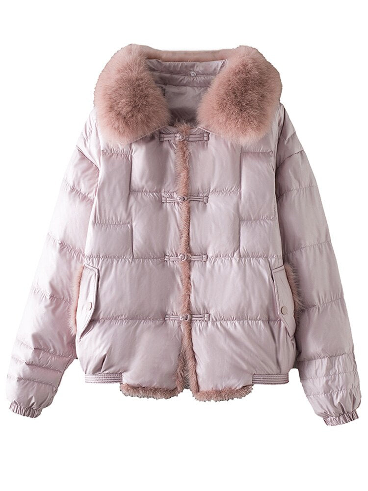 Duck Down Short Puffer Coats Real Fur Collar & Trim