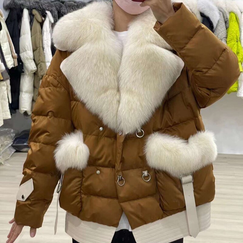 White Goose Down Real Fur Collar Puffer Coats