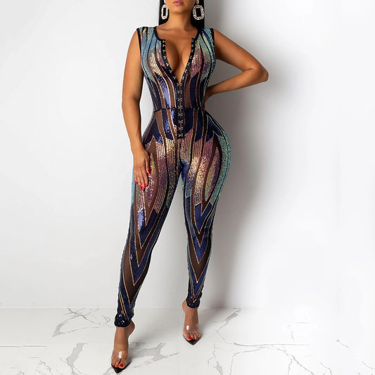 Colorful Pattern Sequin Jumpsuit