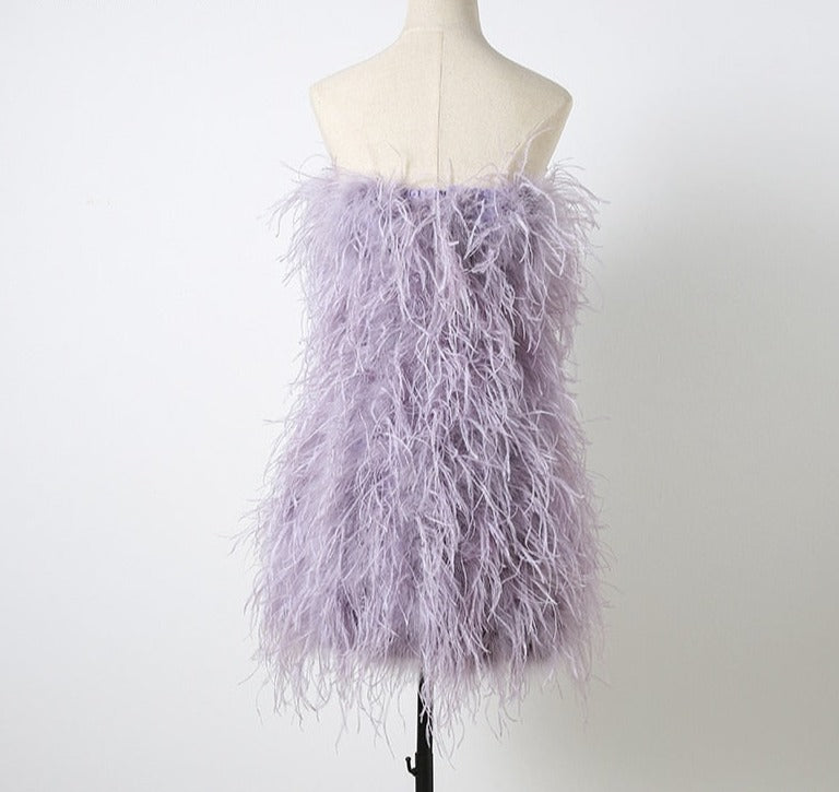 Ostrich Feather Tube Mini Dresses