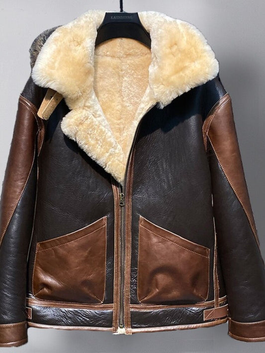 Genuine Leather Shearling Fur Hooded Flight Coats