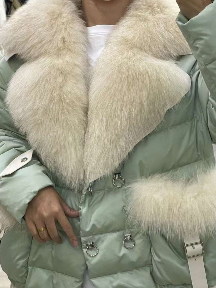 White Goose Down Real Fur Collar Puffer Coats