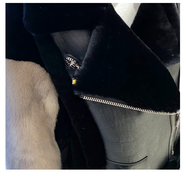 Genuine Leather Shearling Mink Sleeve Jacket