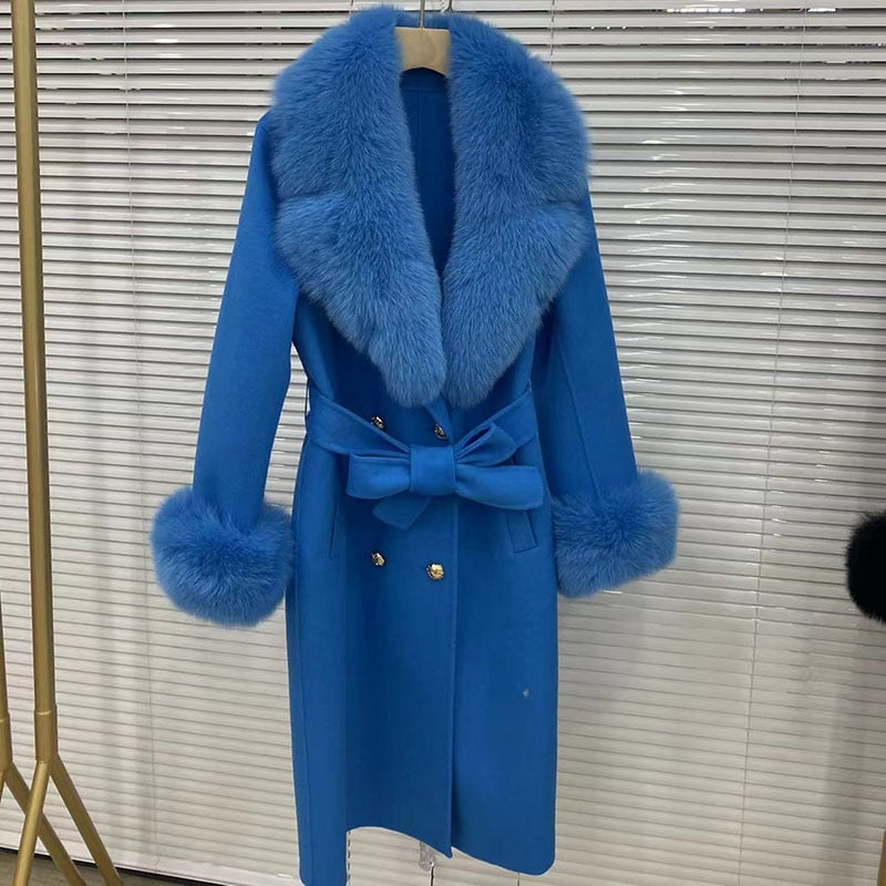 Cashmere Long Wool Coats Real Fur Collar & Cuffs (Multi- Colors)