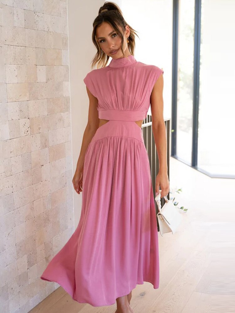 Sleeveless High Waist Hollow Out Dresses