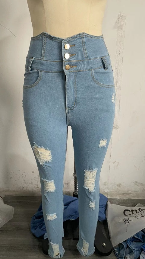 High Waist Cutout Ripped Skinny Jeans