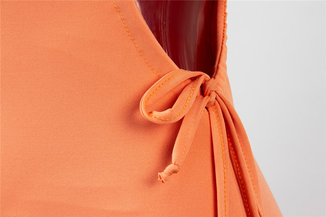 Orange O Neck Sheath Split Mini Dress