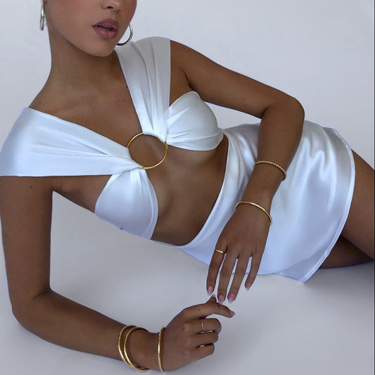 Satin Hollow Bandage Mini Dresses