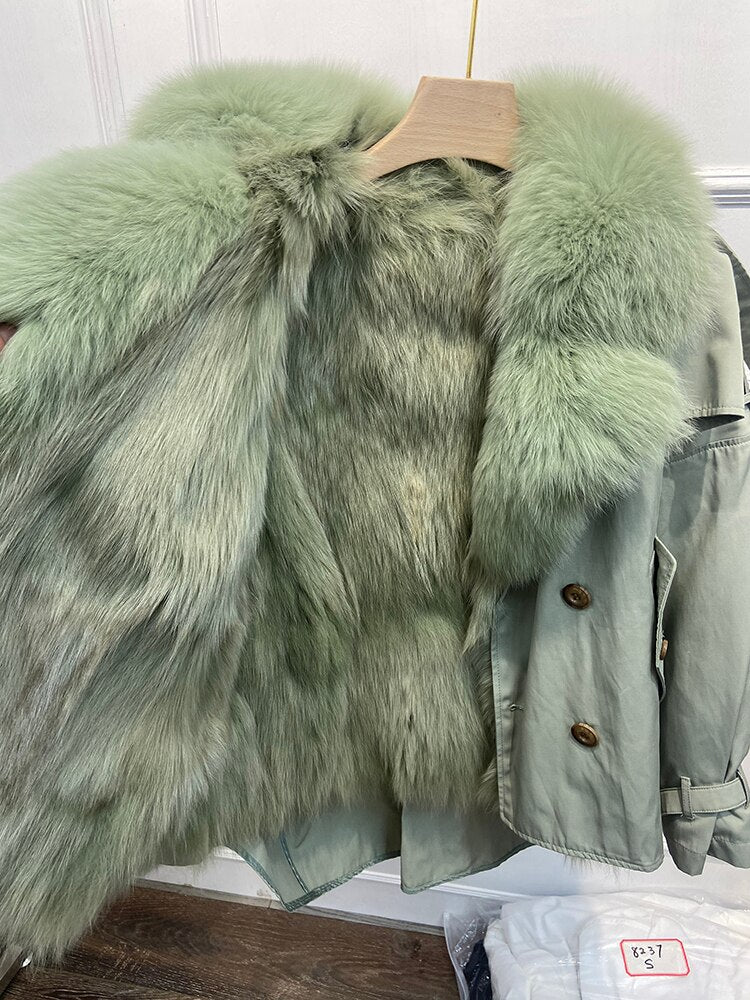 Real Fur Collar & Rabbit Fur Lining Oversize Coats