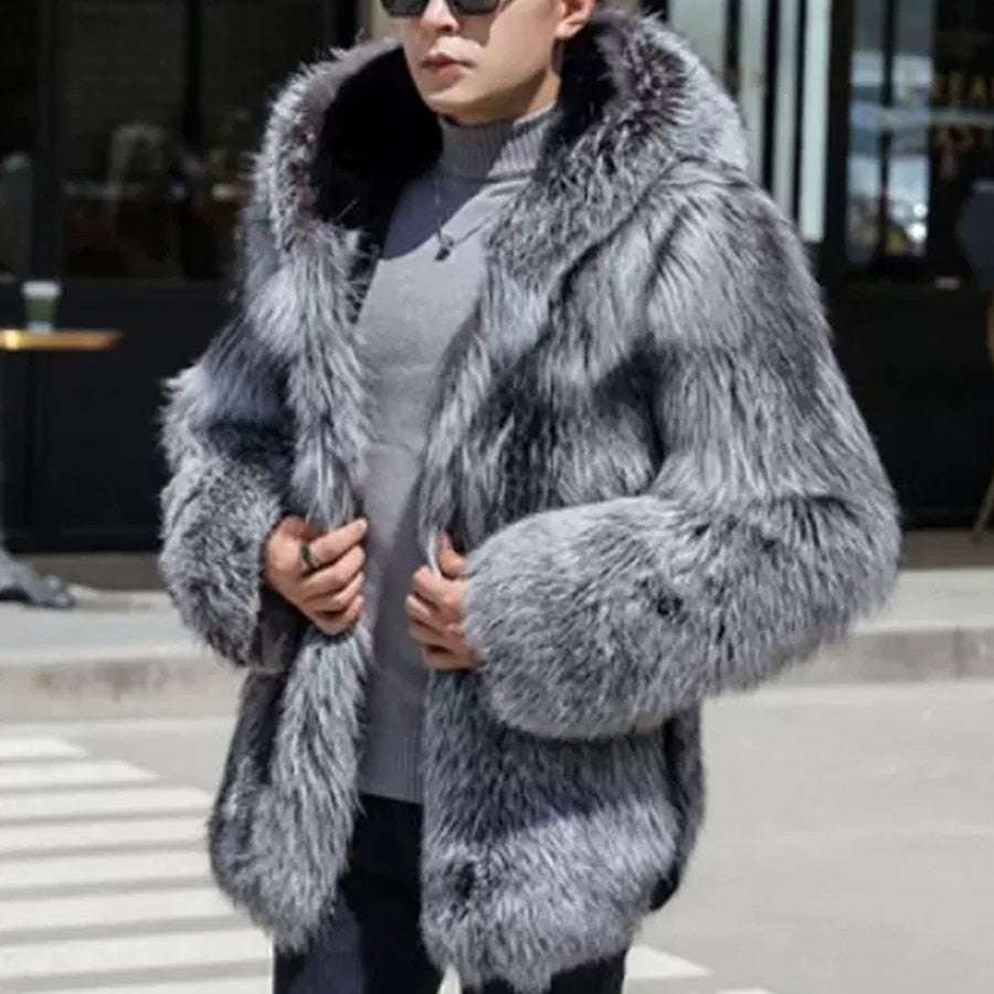 Real Sliver Fur Coat Hooded