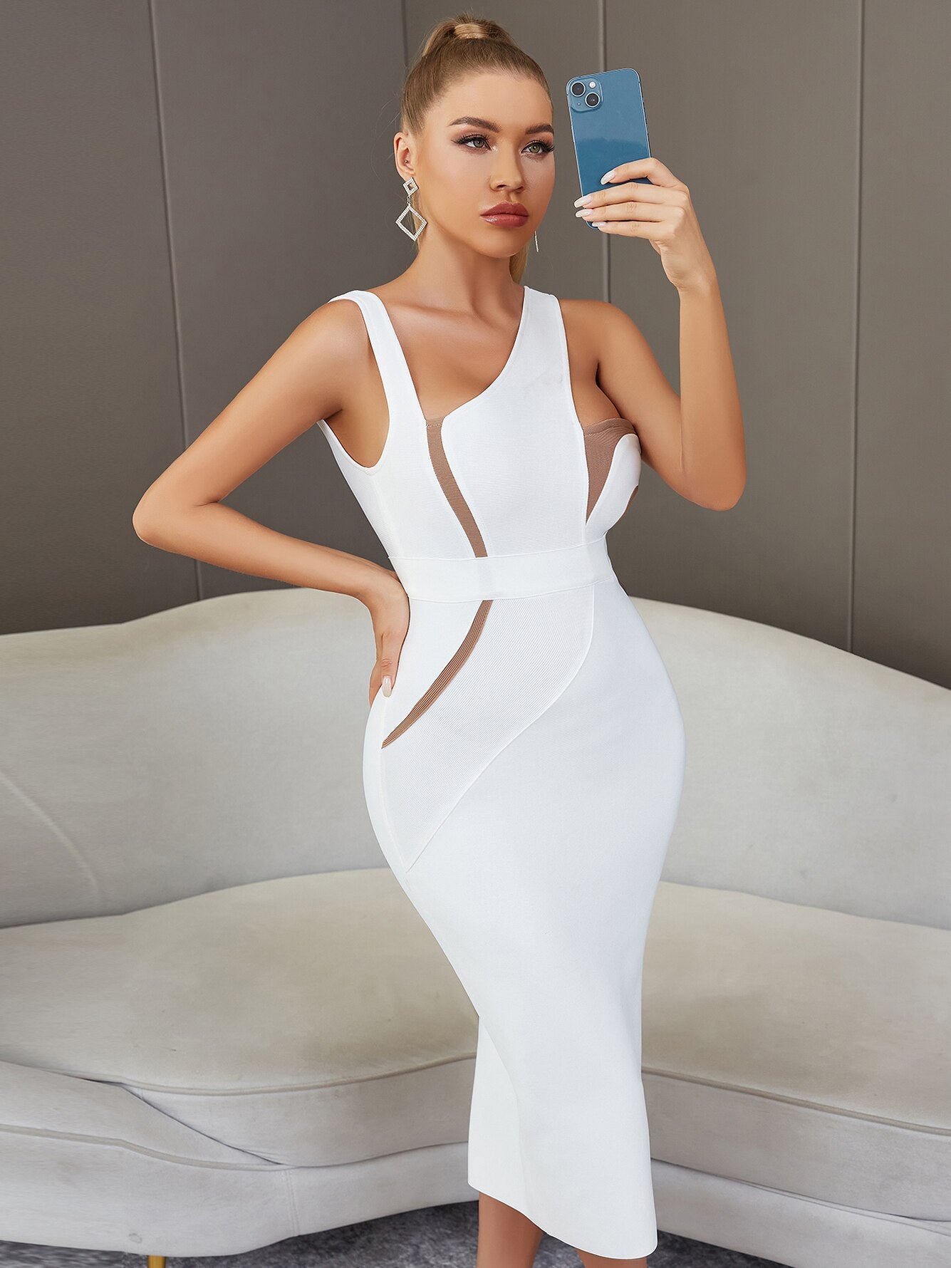 Tank Sleeveless Backless Midi Bodycon Dresses