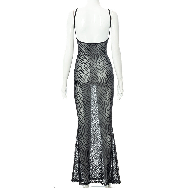 Zebra Mesh Tight Maxi Dresses