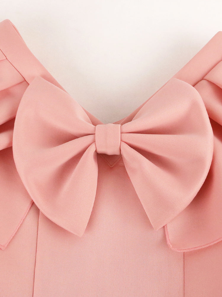 Pink Ruffle Bow Bodycon Dress