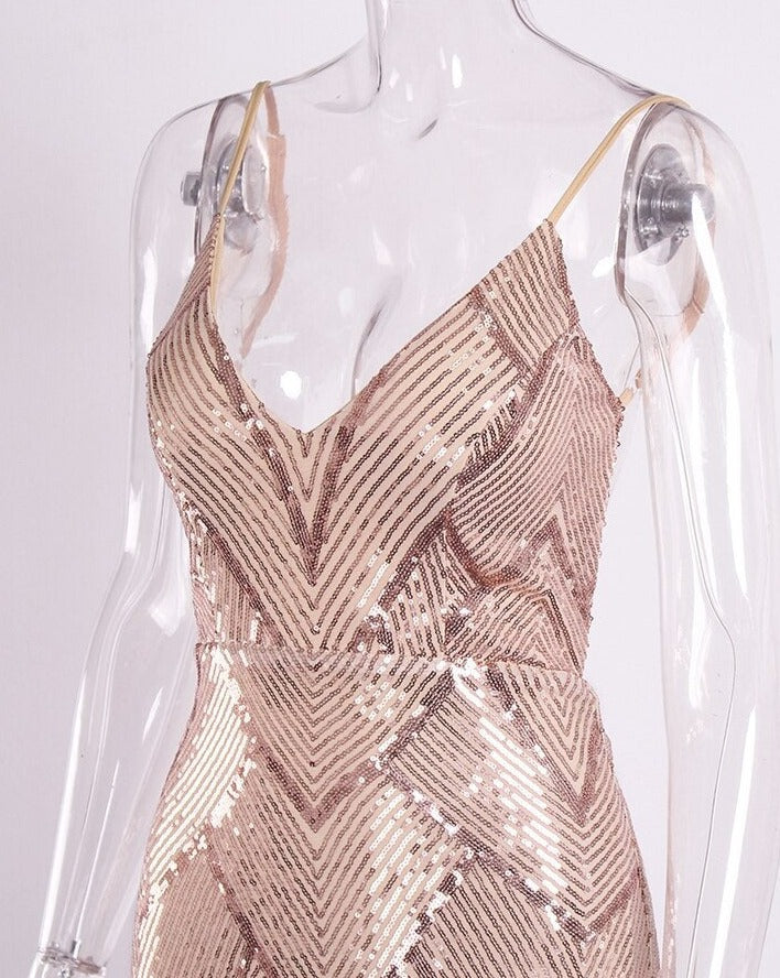 Gold Pattern Sequin Sleeveless Elegant Dress