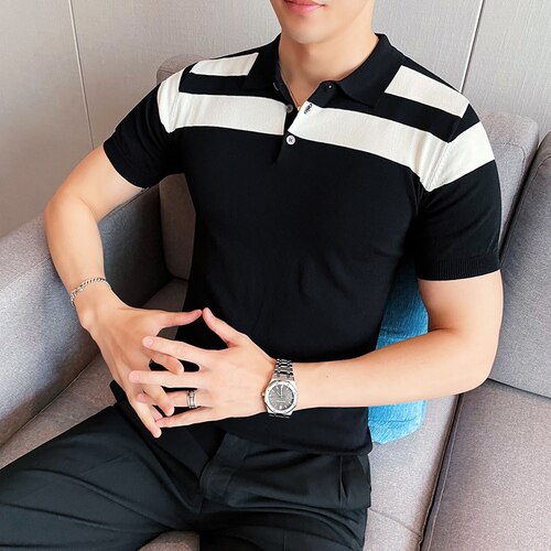 Stripe Shoulder Short Sleeve Shirts