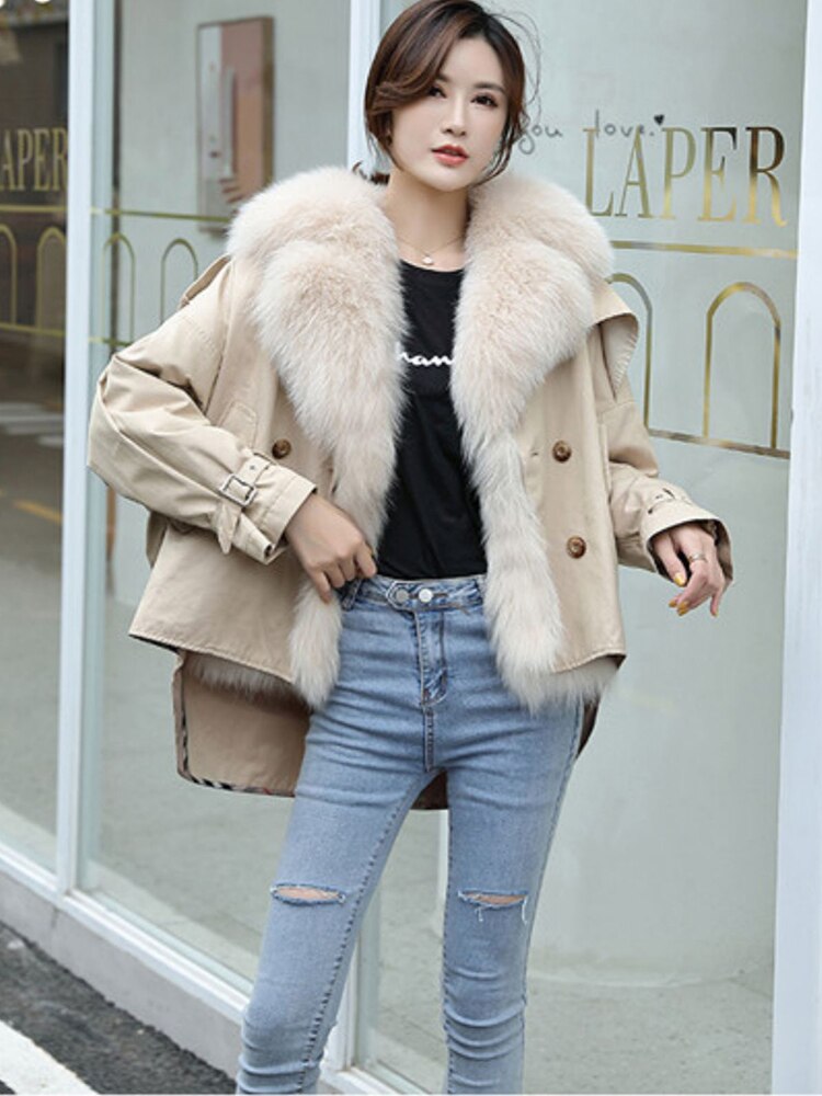 Real Fur Collar & Rabbit Fur Lining Oversize Coats