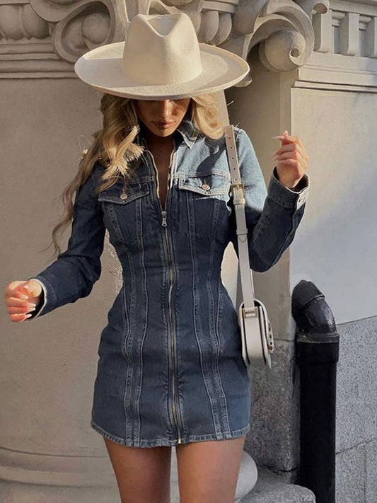 Denim Cowboy Long Sleeve Mini Dress