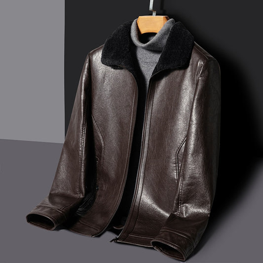 Genuine Leather Jackets Velvet Collar & Liner