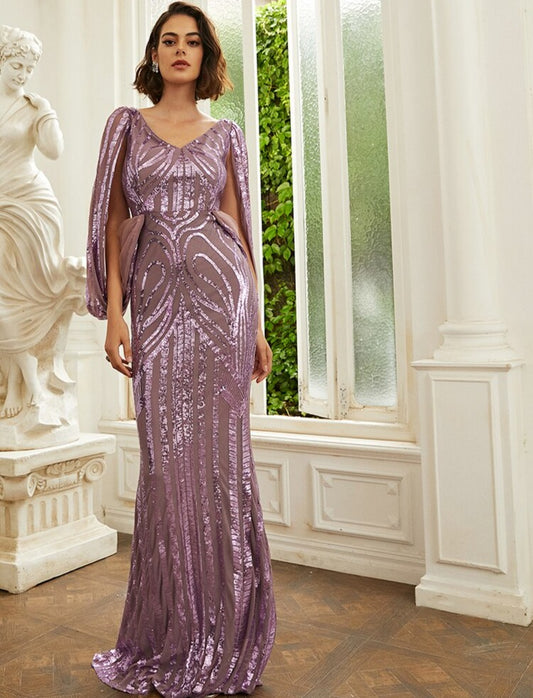 Sequin Open Arm Sleeved Maxi Dress
