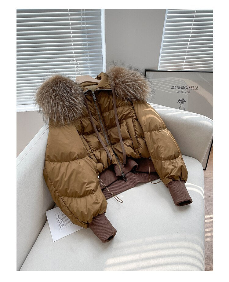 Real Fur Loose Duck Down Puffer Coats