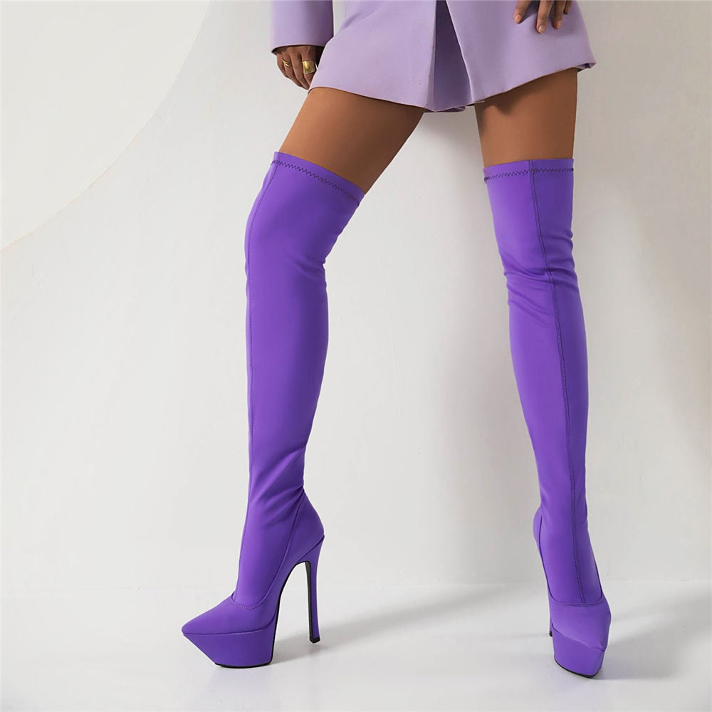 Fabric Platform Thin High Heel Over The Knee Boots