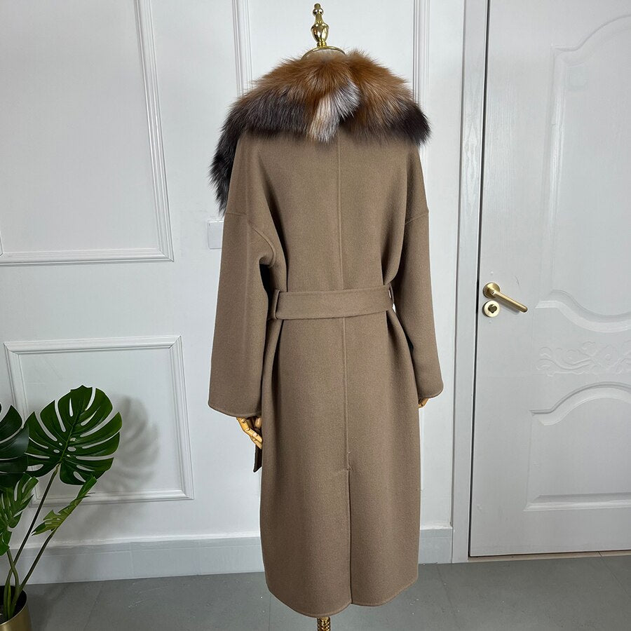 Long Cashmere Big Real Fur Collar