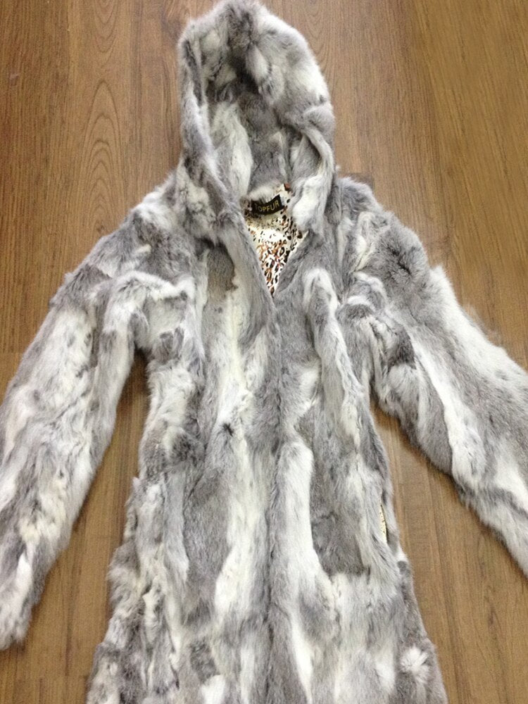 Mixed Color Blend Real Fur Hooded Coats