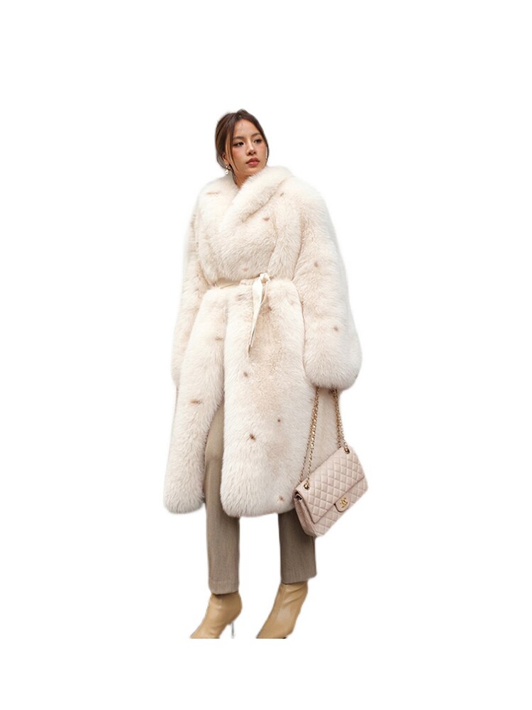 Luxury Polka Dot Real Fox Fur Long Coats