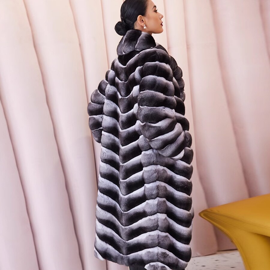 Luxury X-Long Real Fur Coat Chinchilla Style