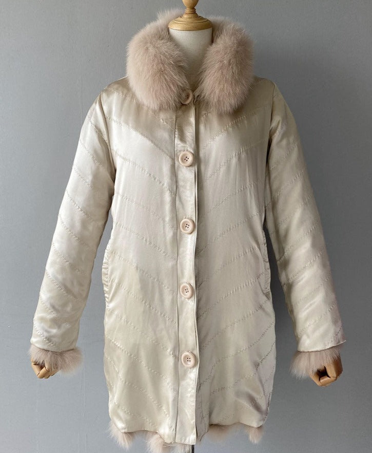 Reversible Real Fur Pattern Silk Lining Coats