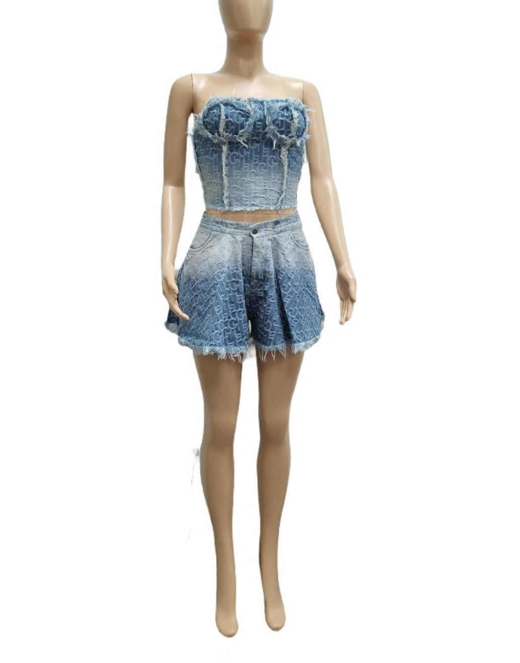 Strapless Sleeveless Crop Top & Denim Skirt Set